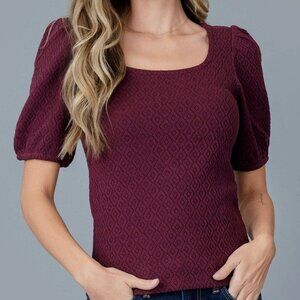 DOWNEAST Jacquard puff sleeve top